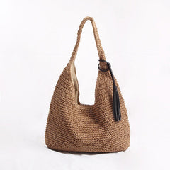 One Shoulder Large Capacity Straw Bag Woven Bag Casual Beach Bag Vacation Straw Bag One Shoulder Portable Office Women Bag