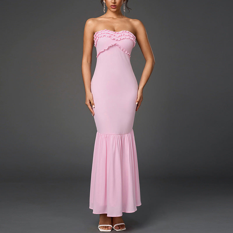 chiffon tube dress Top Sexy Backless Wooden Ear Smocking Stitching Hip – Onassis Krown Kate Middleton's Catherine Walker SHEATH Red Carpet Size:6T Wedding dress