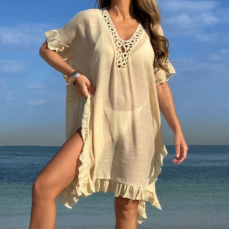 crochet smock dress White Plus Woven Crochet Smock Dress