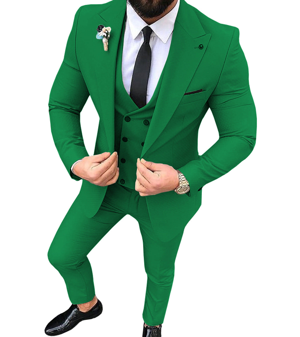 men's bright green three piece cocktail suit