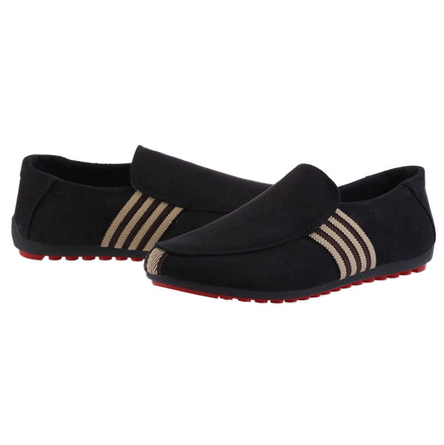 Men's Black Suede Striped Italian Driving Shoes