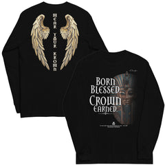 Born Blessed. Crown Earned. Long Sleeve T-Shirt - Army Green / S - T-Shirt