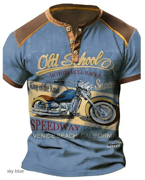 old school motorcycle shirt blue