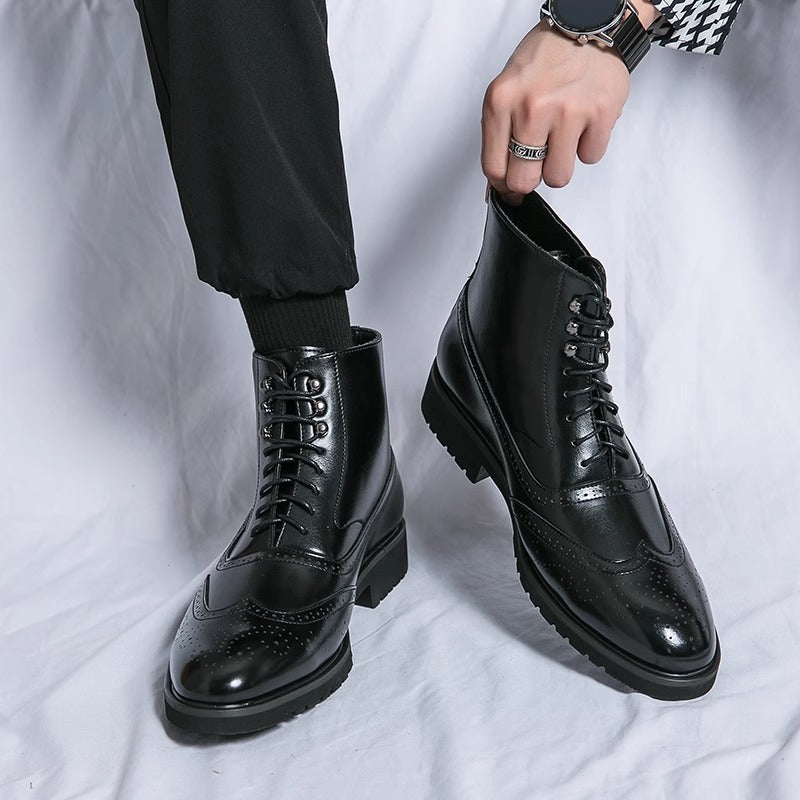Black Leather Wingtip Boots