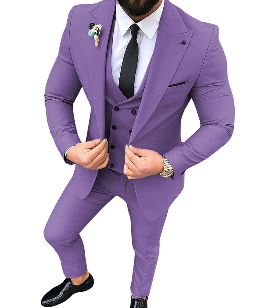 men's purple three piece cocktail suit