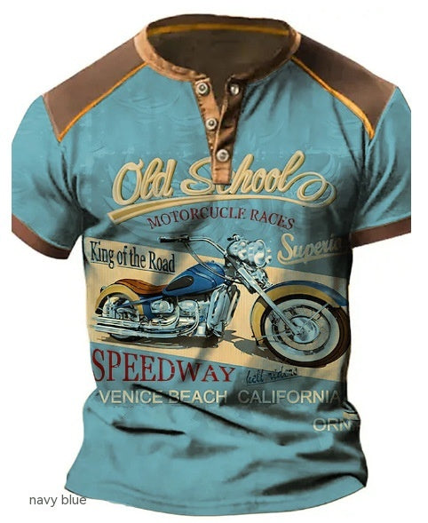 old school motorcycle shirt light blue