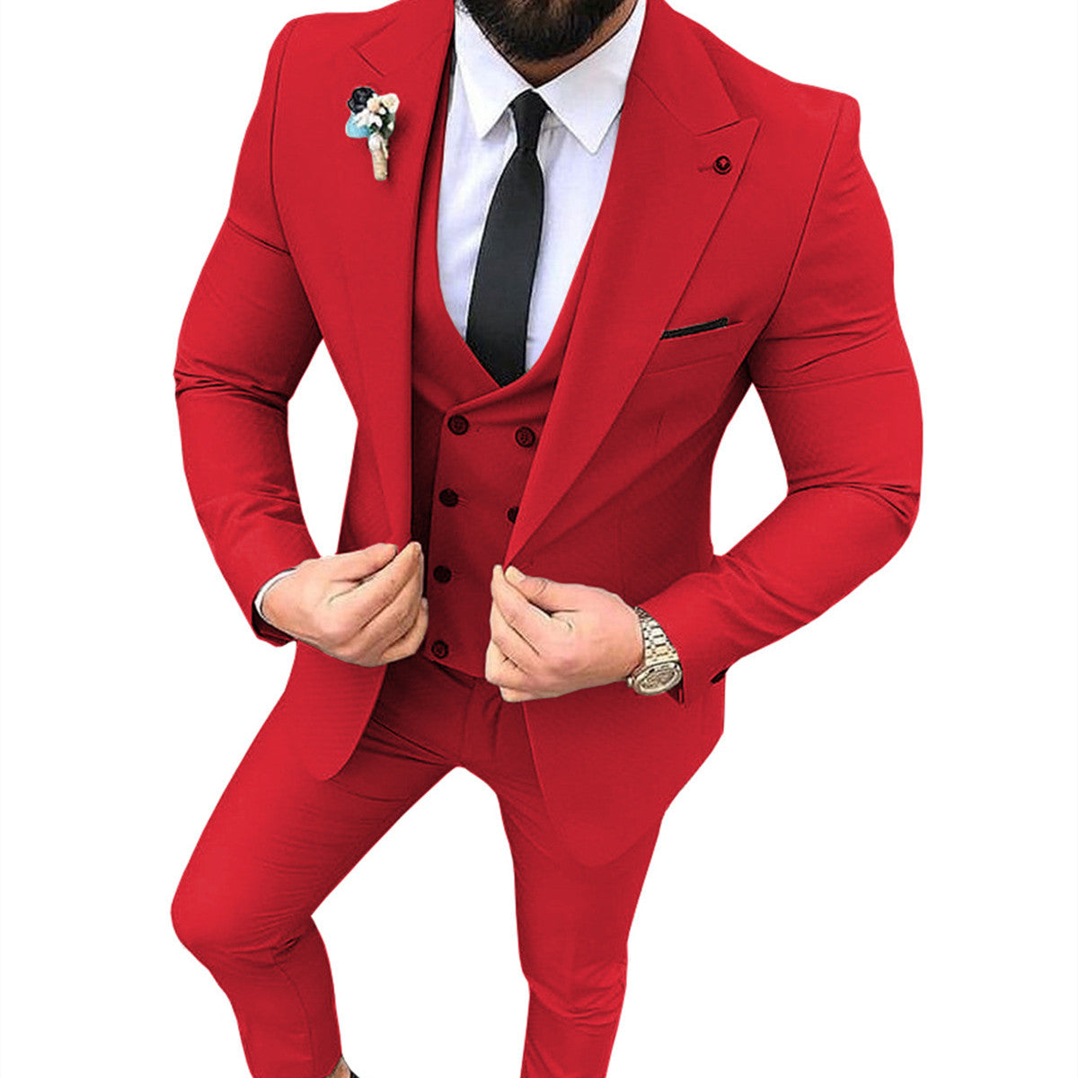 men's red three piece cocktail suit