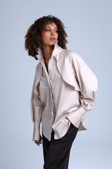 Diva Business Style Beige Organic Cotton Shirt