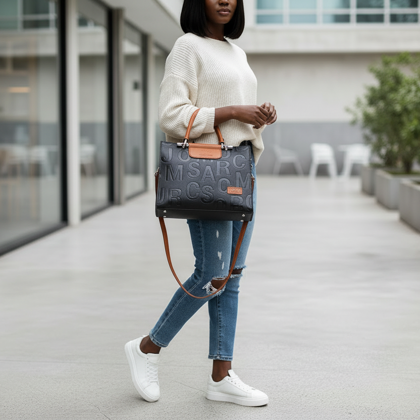 Alphabet Imprint Designer Embossed Handbag – Onassis Krown