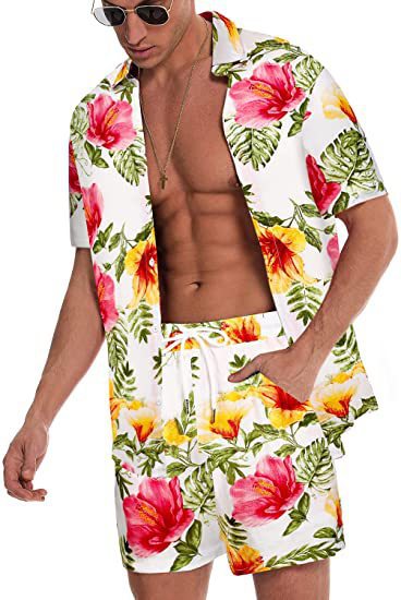men's stylish hawaiian short set