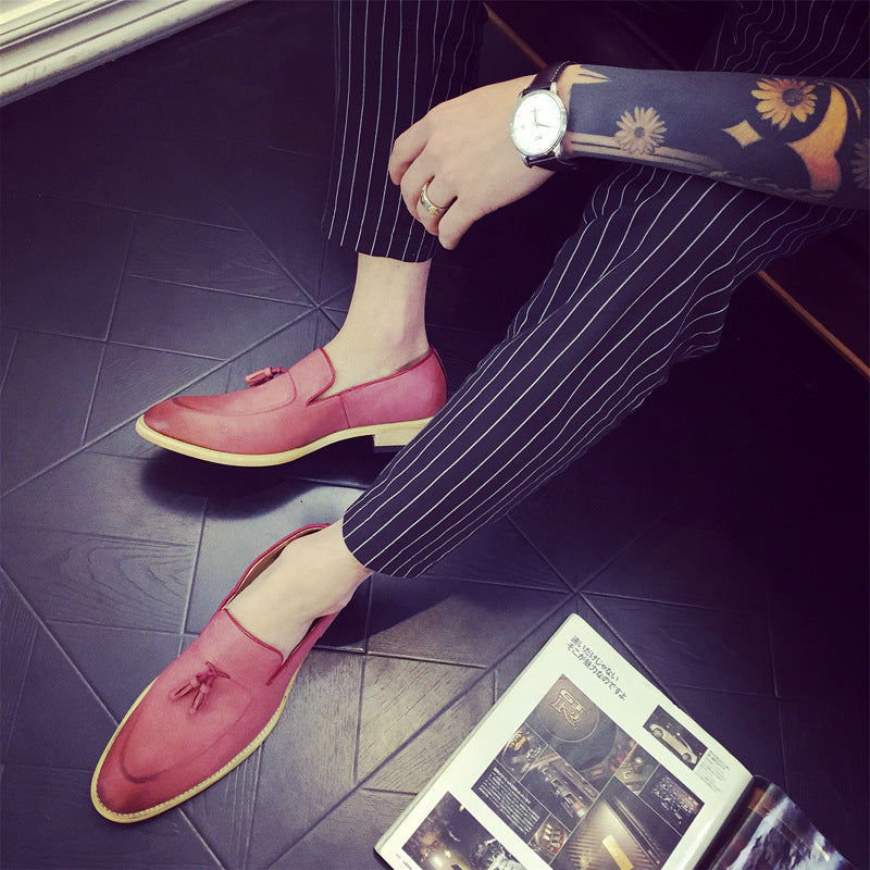 red leather tassel slip on loafers