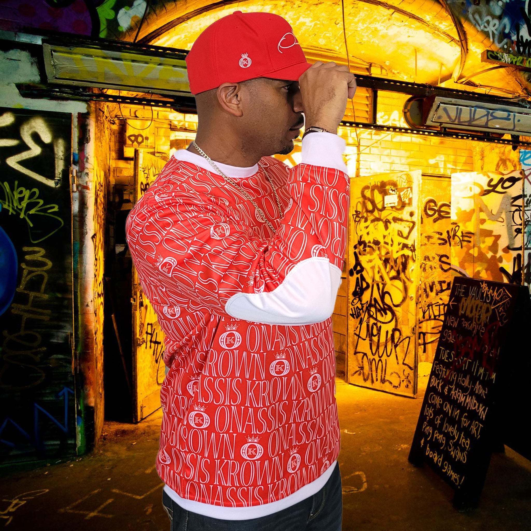 all-over printed logo sweatshirt red