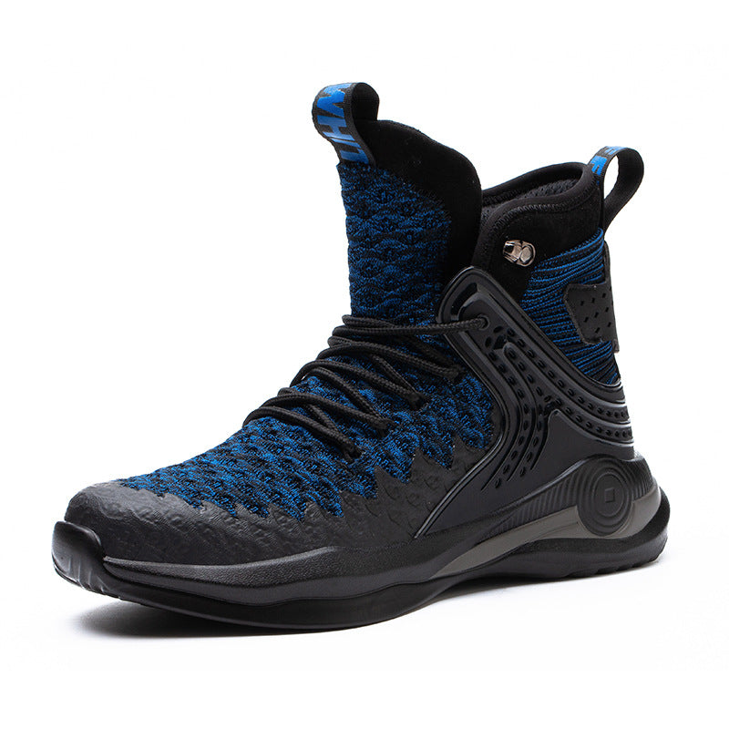 black and royal blue mountain boots