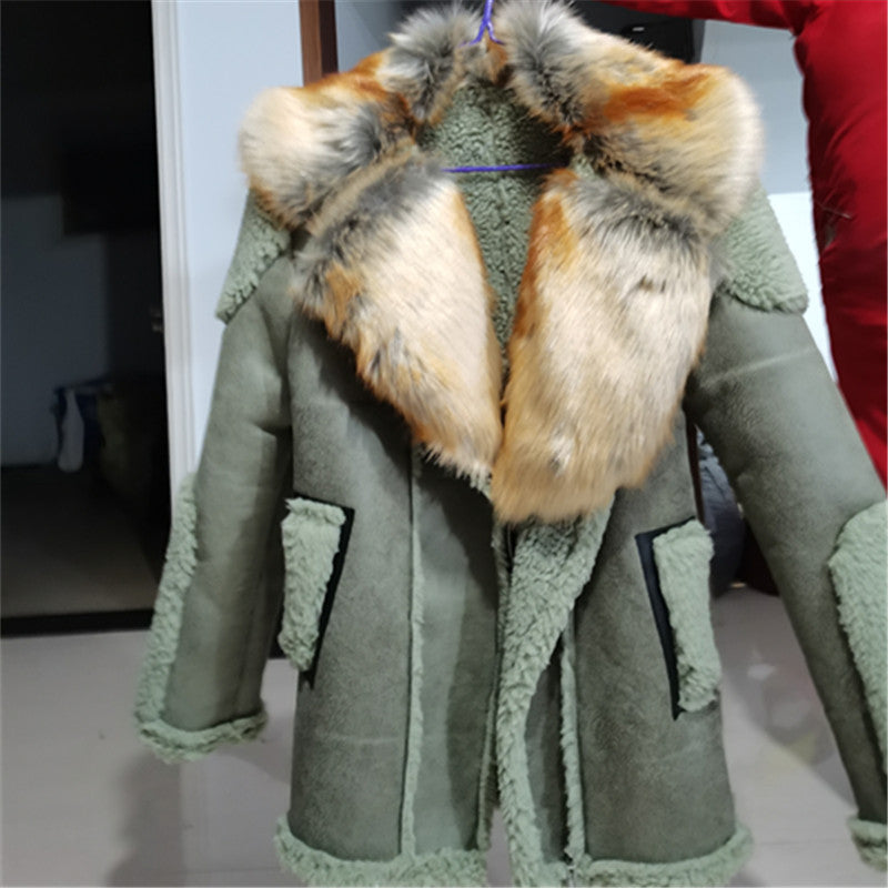 sage green shearling sheepskin faux fur coat