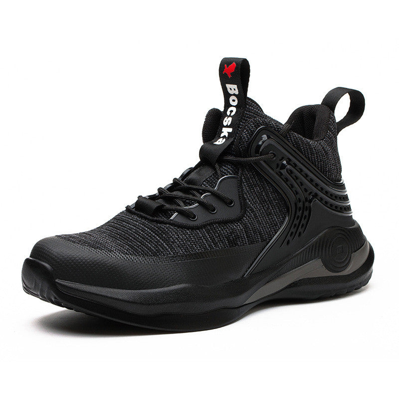 gray and black mesh safety toe athletic boots