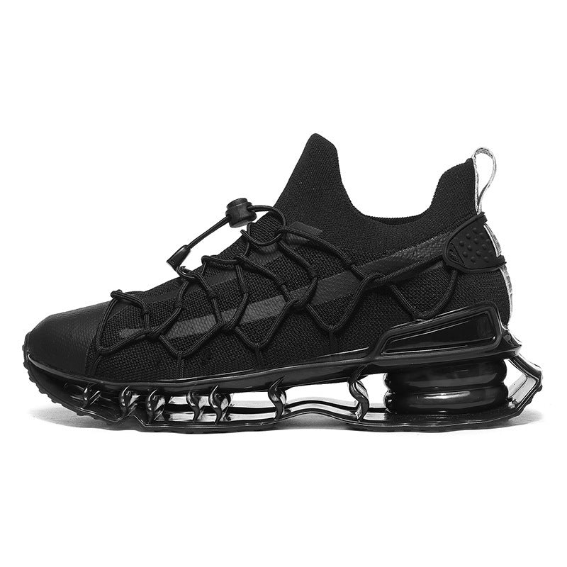 black athletic running shoes