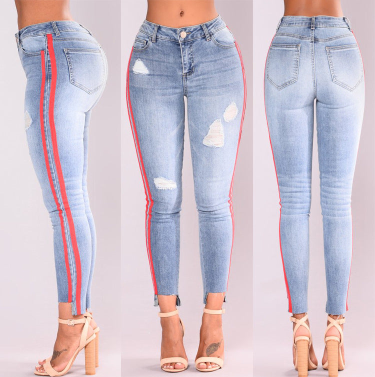 red stripe blue jeans