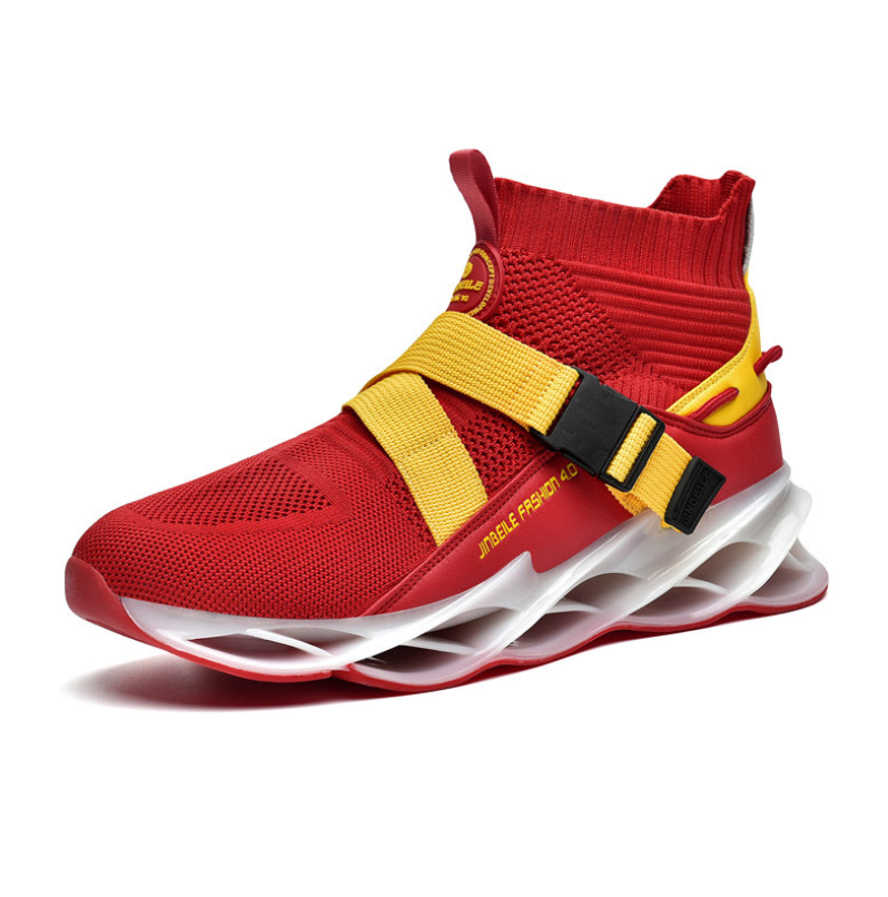 red white & yellow high top sneakers