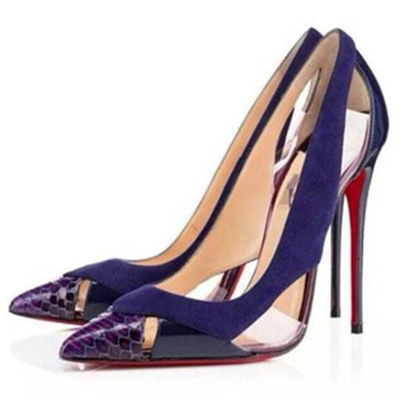 purple suede high heel pumps