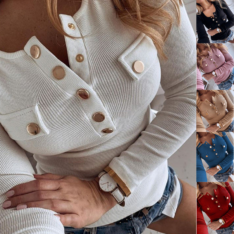 women's gold button long sleeve collection