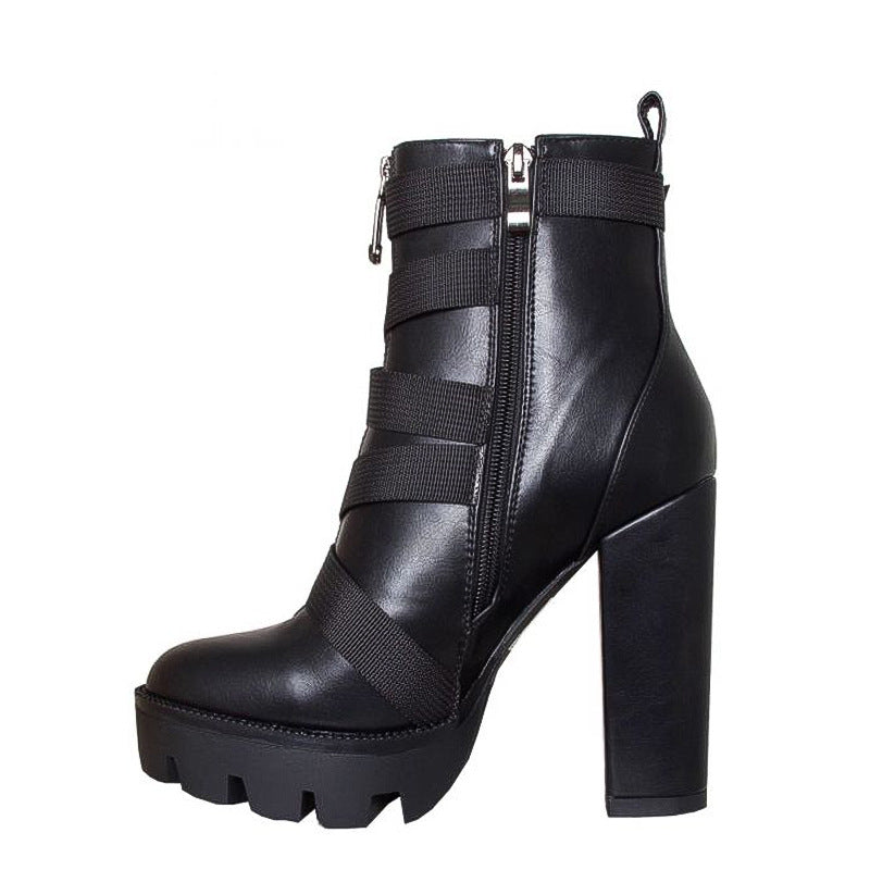 women's black leather biker boots