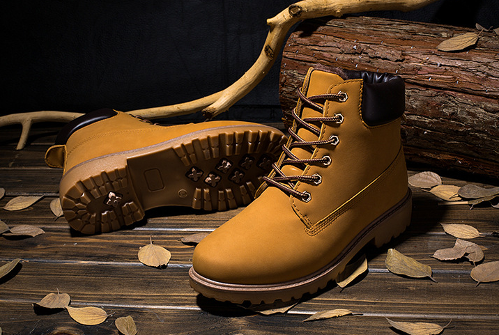 classic yellow suede construction boots