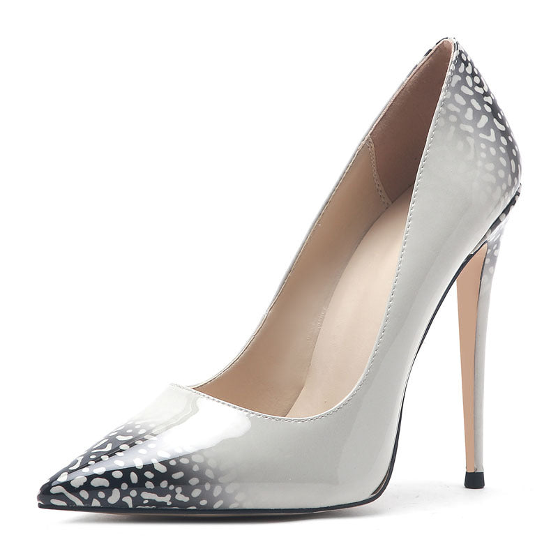 white gray print high heels