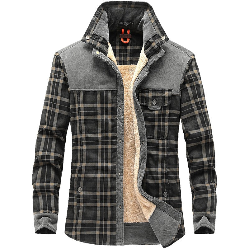 light gray stand collar plaid lumberjack