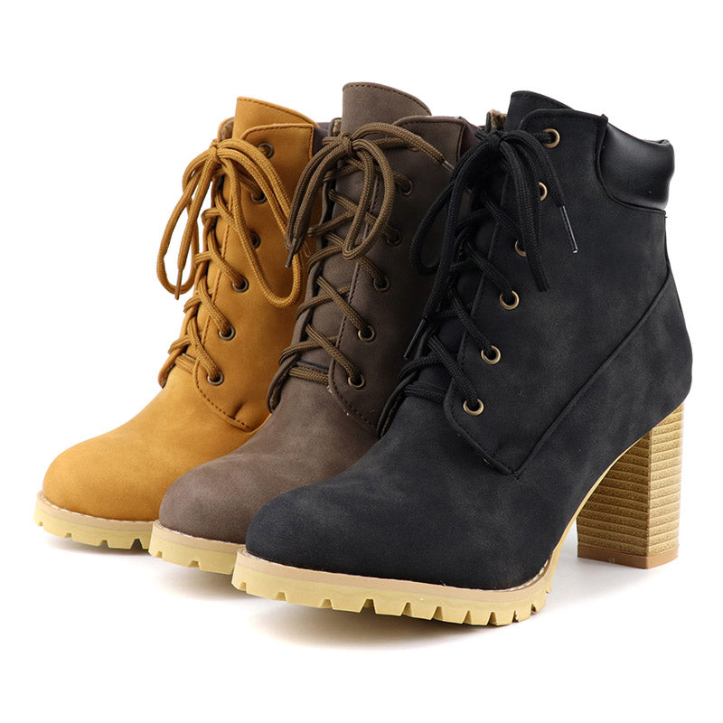 women chunky heel construction boots collection