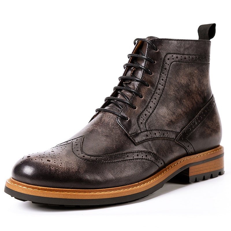 natural black leather brogue boots