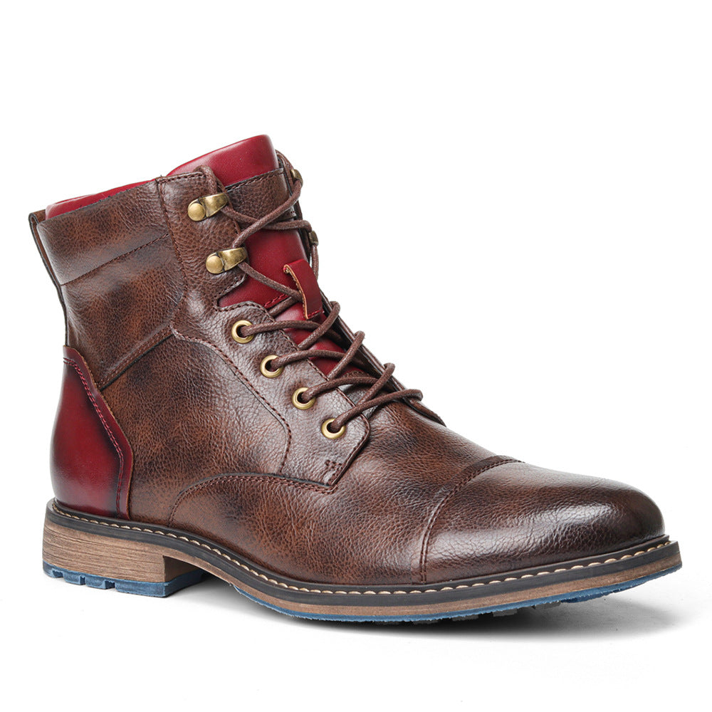 burgundy & brown leather oxford boot