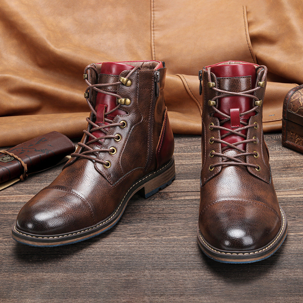 wine red brown leather oxford boot