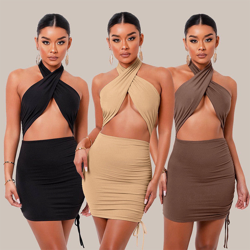 hollow out halter dresses