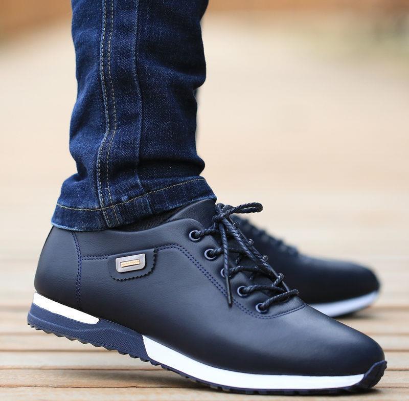 blue leather casual walking shoes