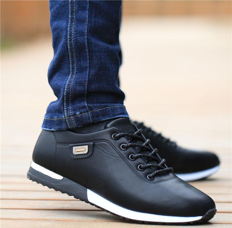 black leather casual walking shoes