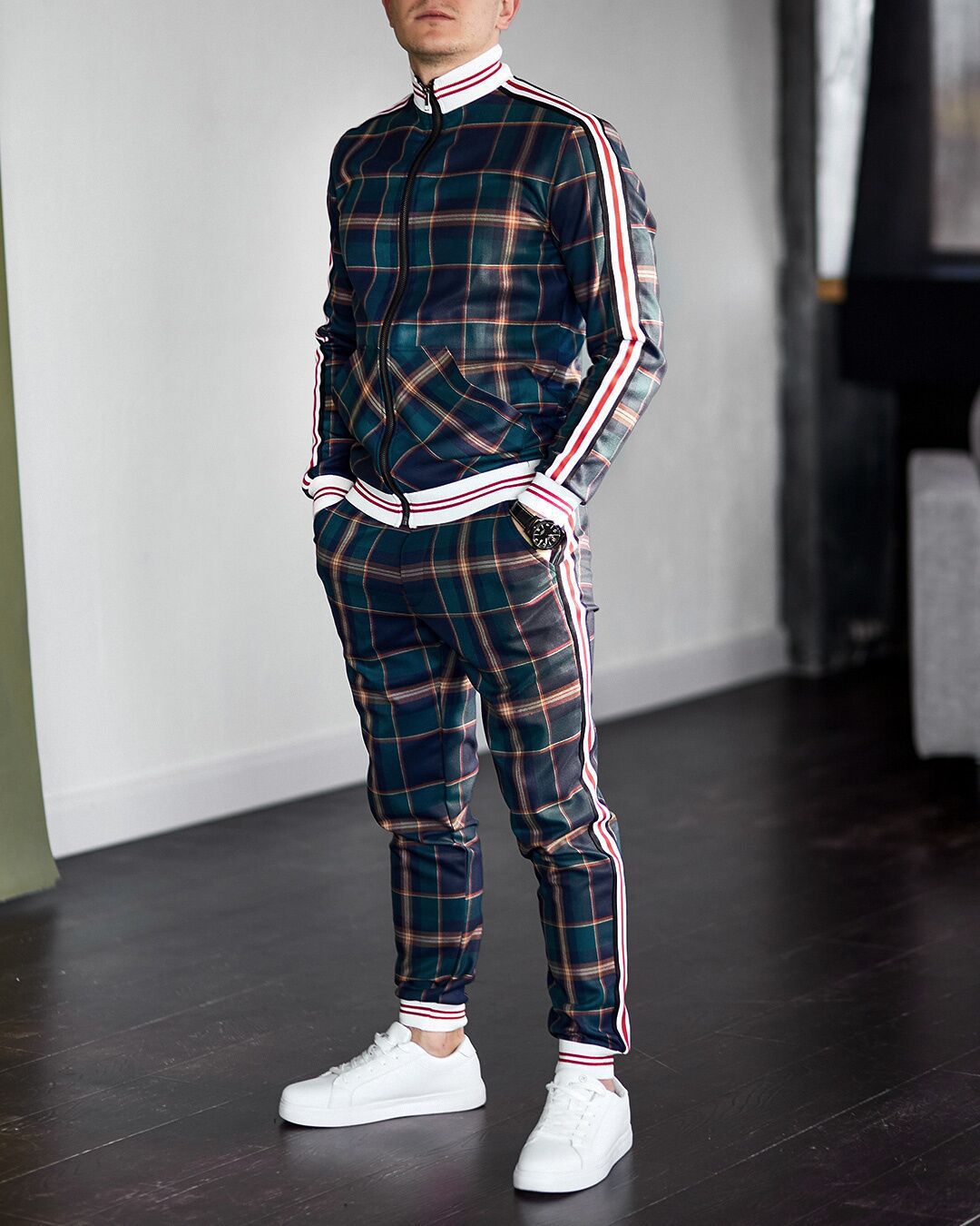 forest green plaid tracksuit