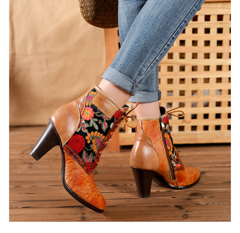 floral print women's leather boots