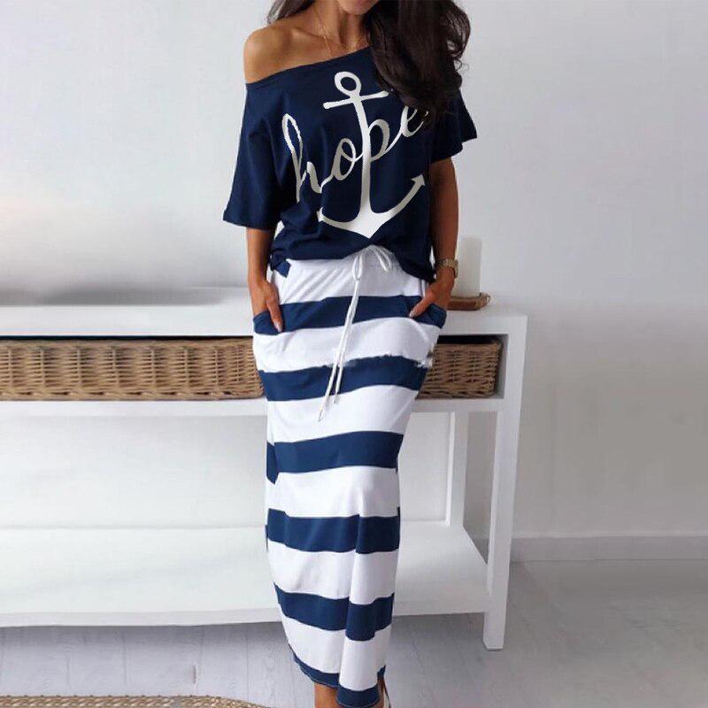navy blue and white stripe hope anchor summer dress