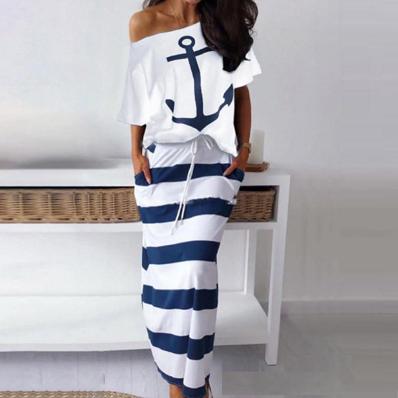 Blue & White Stripe Anchor Two Piece Summer Dress – Onassis Krown