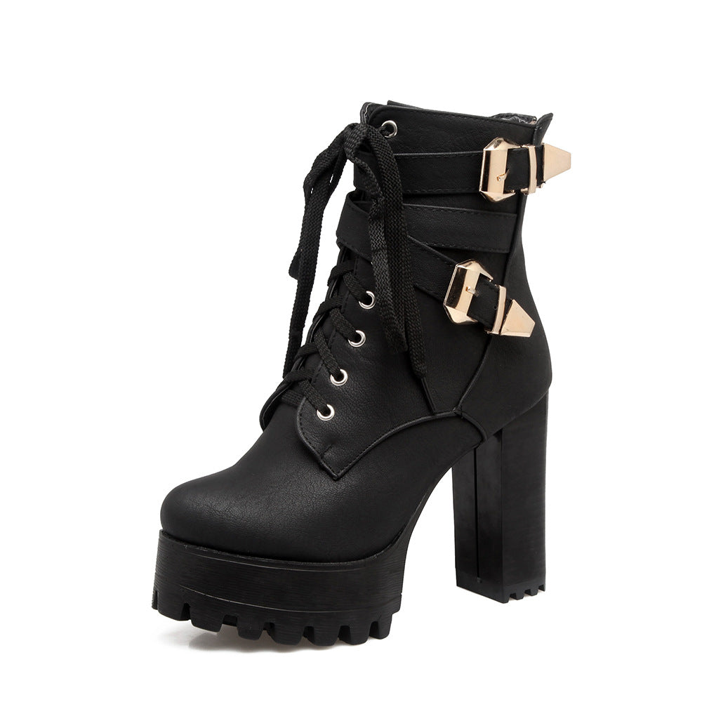 black high heel platform boots