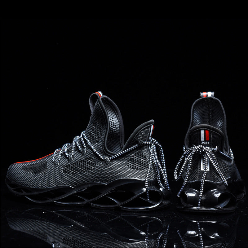 black gray mesh running blade sneakers
