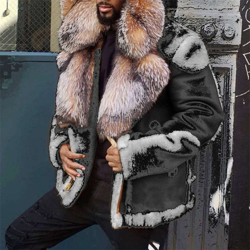 black shearling sheepskin faux fur coat