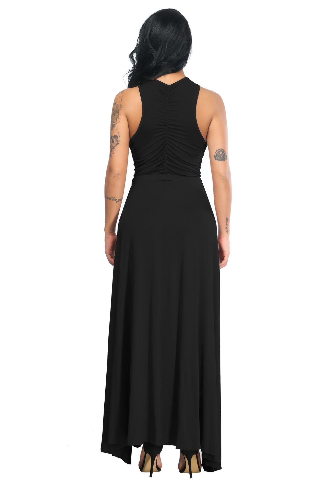 Criss Cross Neckline Halter Hollow Out Long Double Split Pleated Dress Onassis Krown Criss Cross Neckline Halter Hollow Out Long Double Split Pleated Dress Onassis Krown