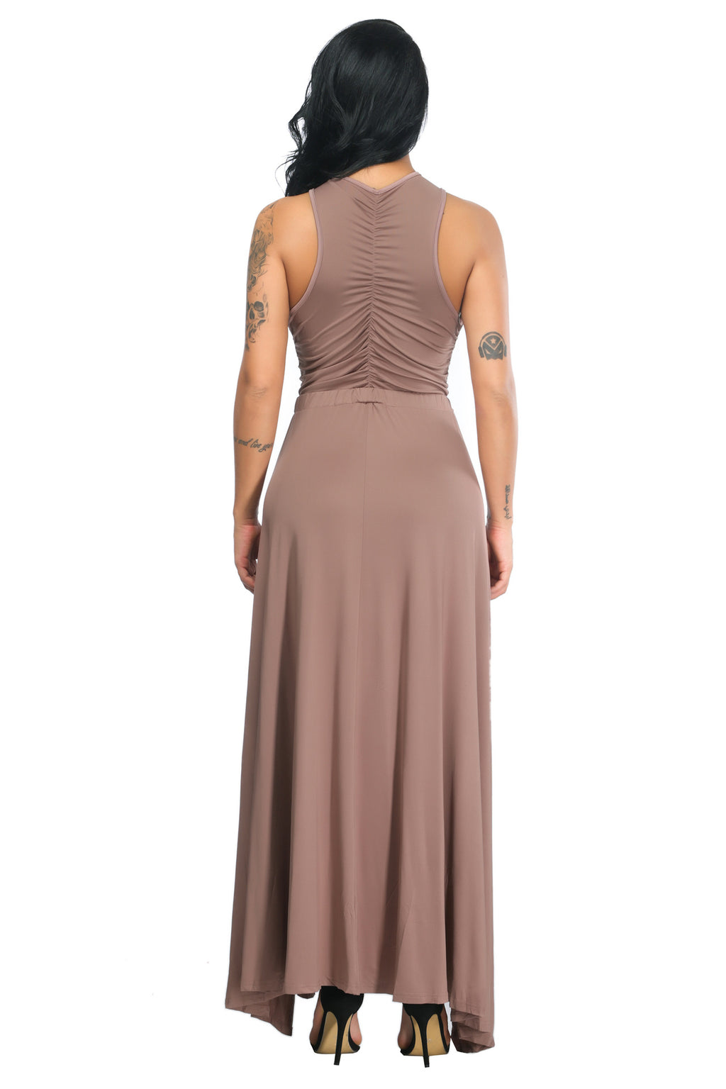 Criss Cross Neckline Halter Hollow Out Long Double Split Pleated Dress Onassis Krown Criss Cross Neckline Halter Hollow Out Long Double Split Pleated Dress Onassis Krown