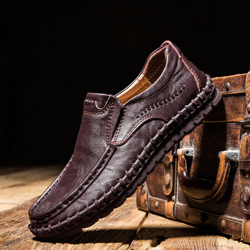 brown leather moccasin shoes