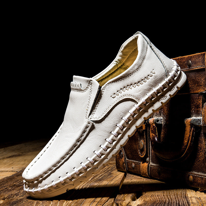 white leather moccasin shoes
