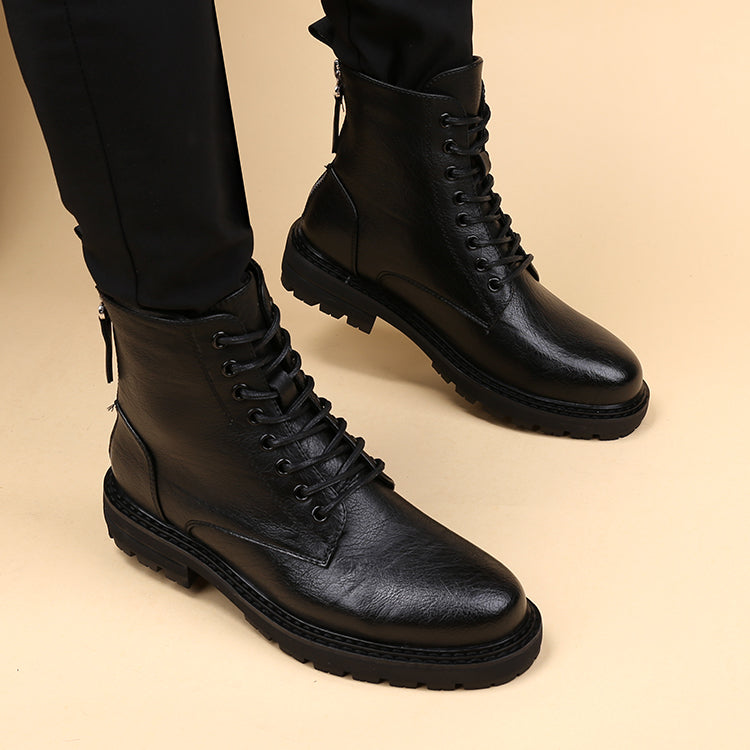 black leather military boots