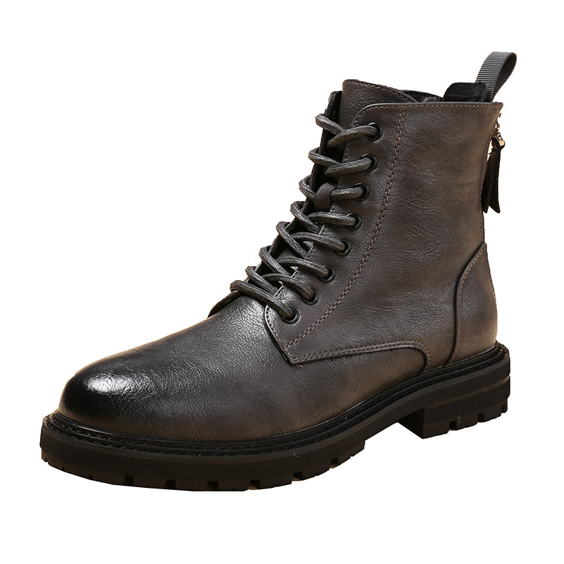 gray leather military boots