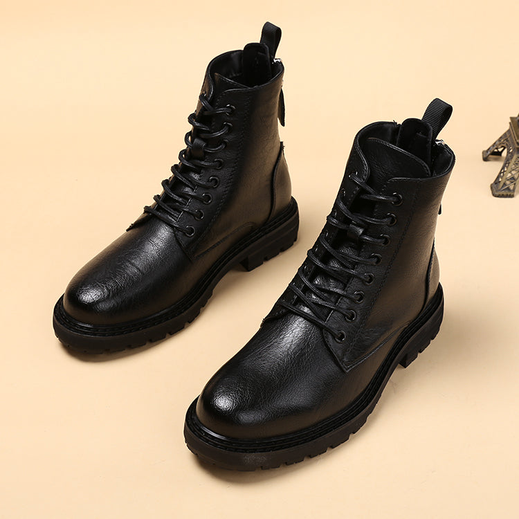 black leather combats boots