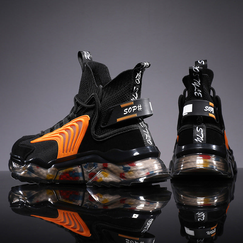 black and tangerine orange loop bootstrap sneakers